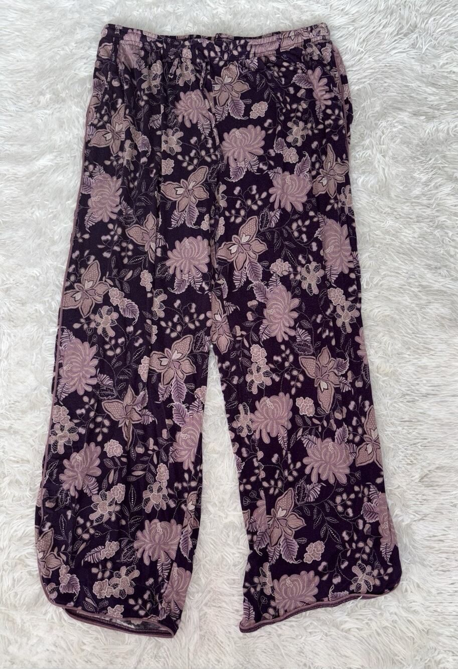 Soma Cool Nights Sleep L Purple Floral Pj Bottoms. Soft, Exc. Qual. Comfortable